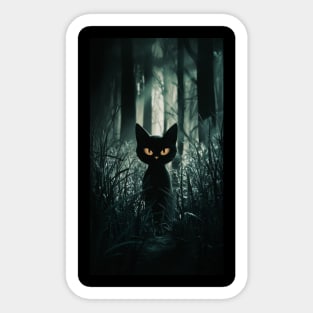 Black cat in dark forest Sticker